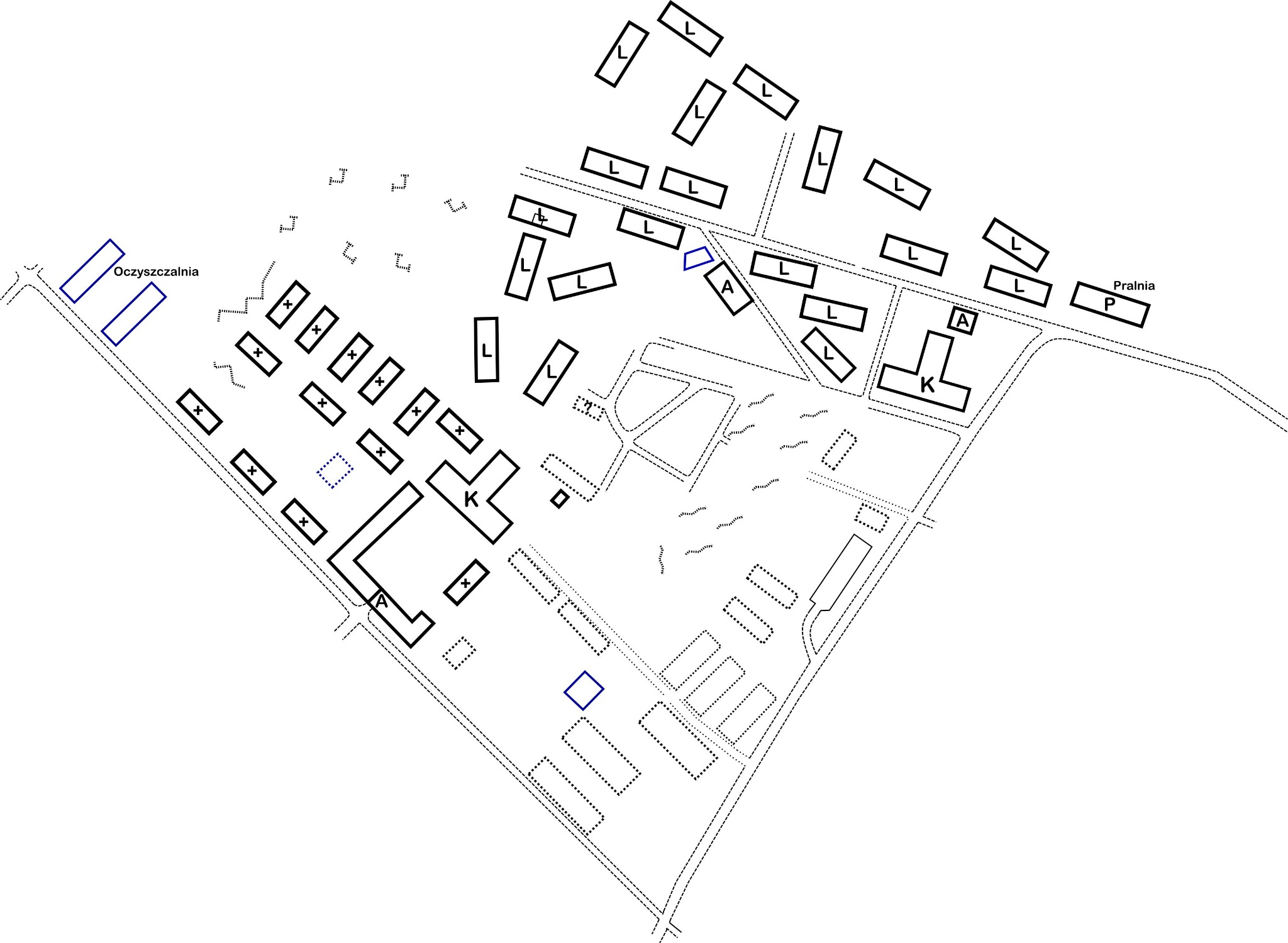 Rekonstruiertes Schema von Scheuno-Ost und der DRK-Schwesternschule
