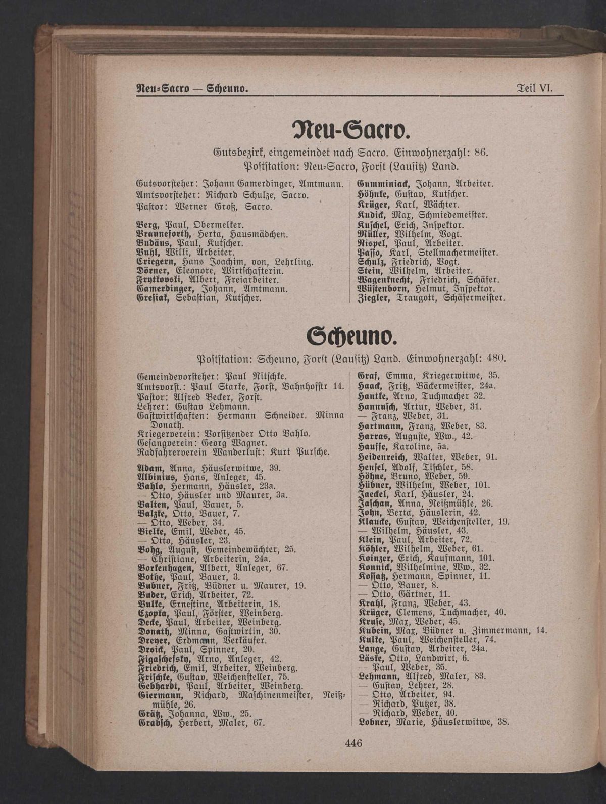 Forster Stadtbuch 1932 - Scheuno, S. 446