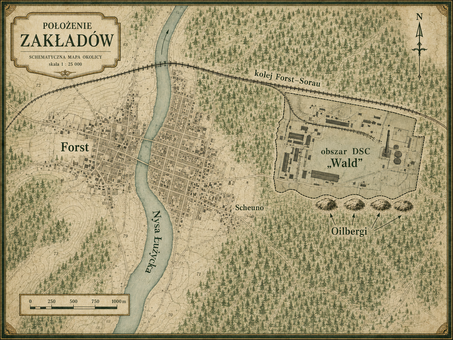 Historyczna mapa położenia zakładów DSC Forst-Scheuno