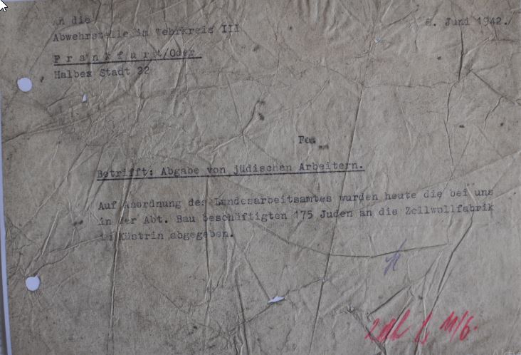 Schreiben der Abwehrstelle Frankfurt Oder vom 2. Juni 1942