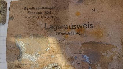 Originaler Lagerausweis Scheuno-Ost mit der Aufschrift Werksküche