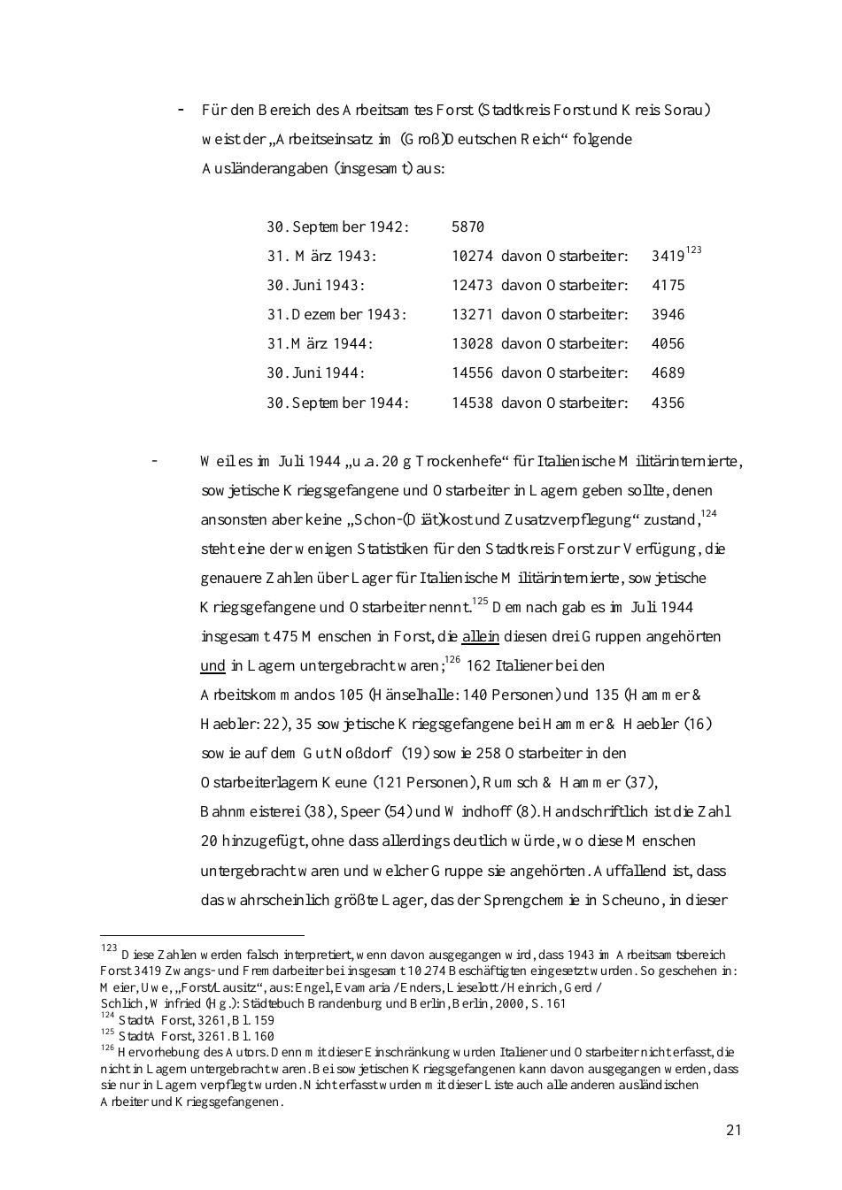 Seite aus der Studie von J. Scholz: Dane o obozach i zatrudnieniu / camp and employment data