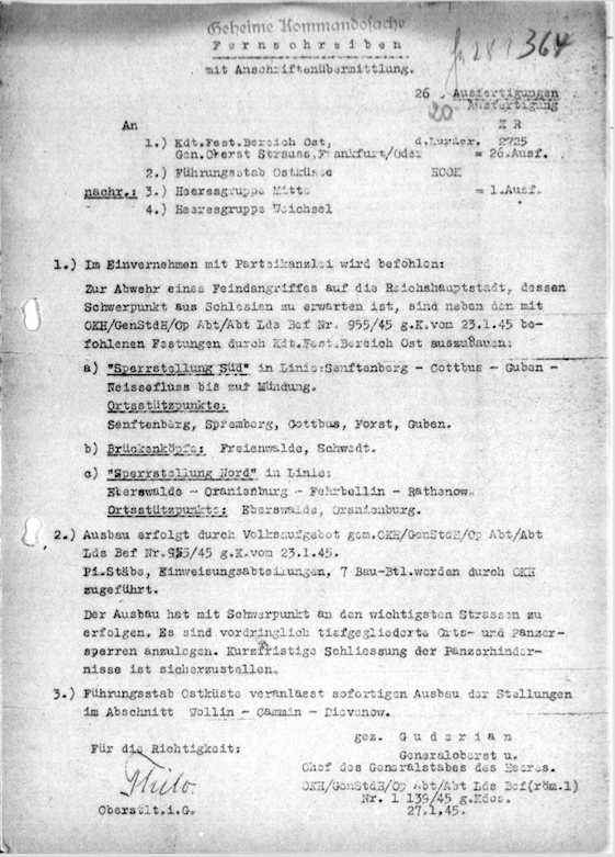 Befehl zum Ausbau der Neiße-Stellung